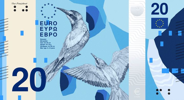 Designentwurf B (PunktFormStrich): 20 Euro, Vorderseite