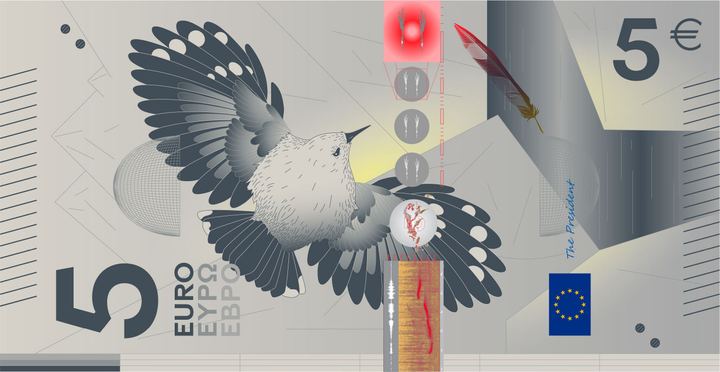Designentwurf D (Rudy Guedj und François Girard-Meunier): 5 Euro, Vorderseite